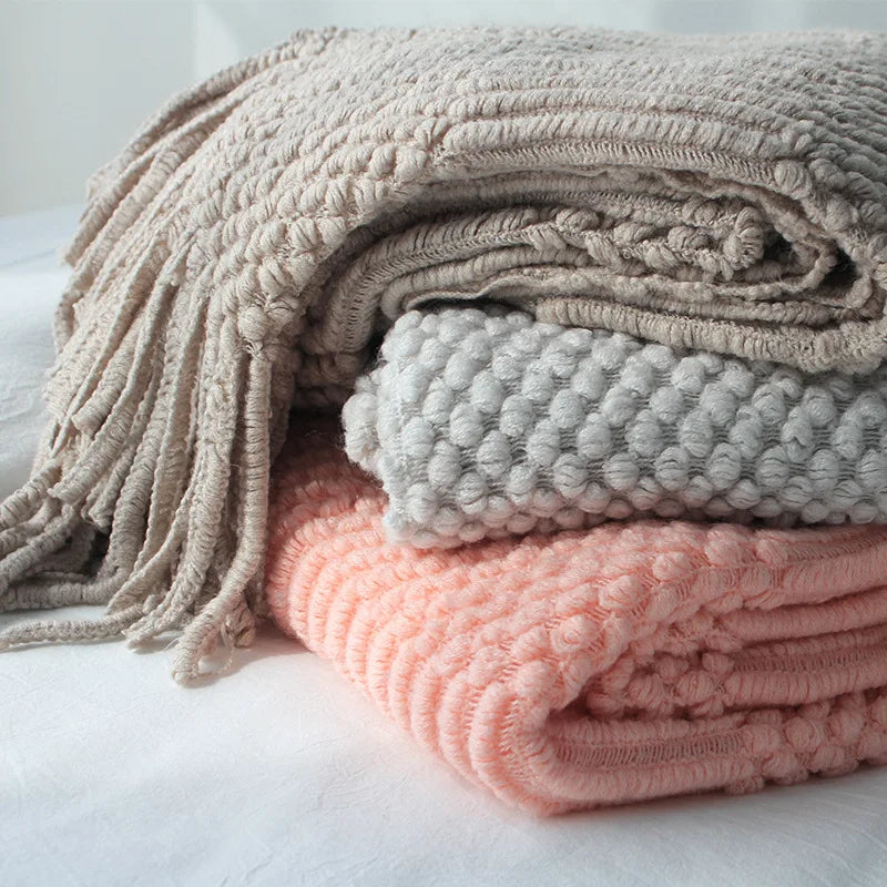 White Boho Throw Blankets Textured Big Knitted Blankets Chunky Vintage Luxury Throw Bedspread Blanket Cover Manta Para Sofá