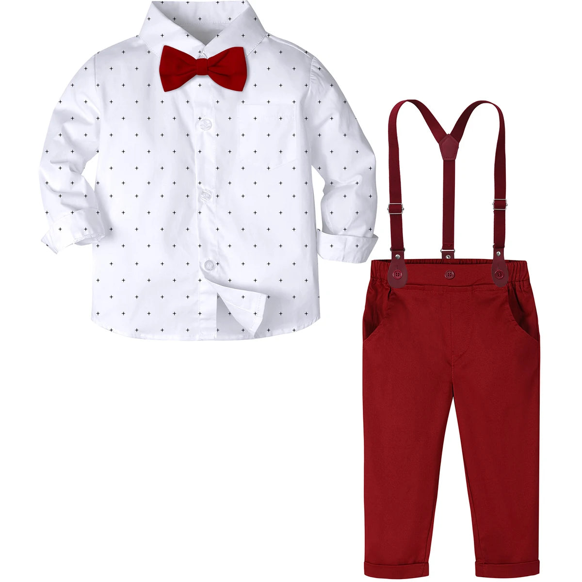 Baby Christmas Outfit Boy Kids Gentleman Formal Suit Toddler Suspenders Clothing Set Infant Party Dress Shirt