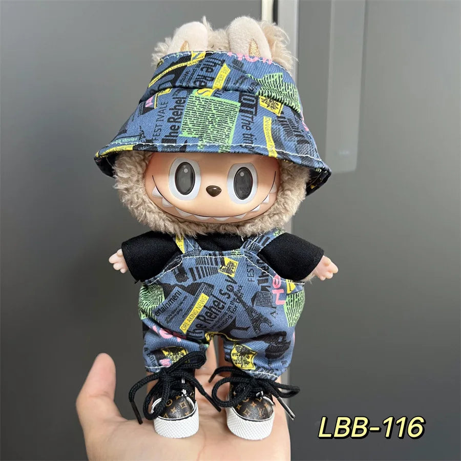 Cute Mini Plush Doll Clothes for 17cm Labubu Many Kinds of Overalls Clothes Accessories