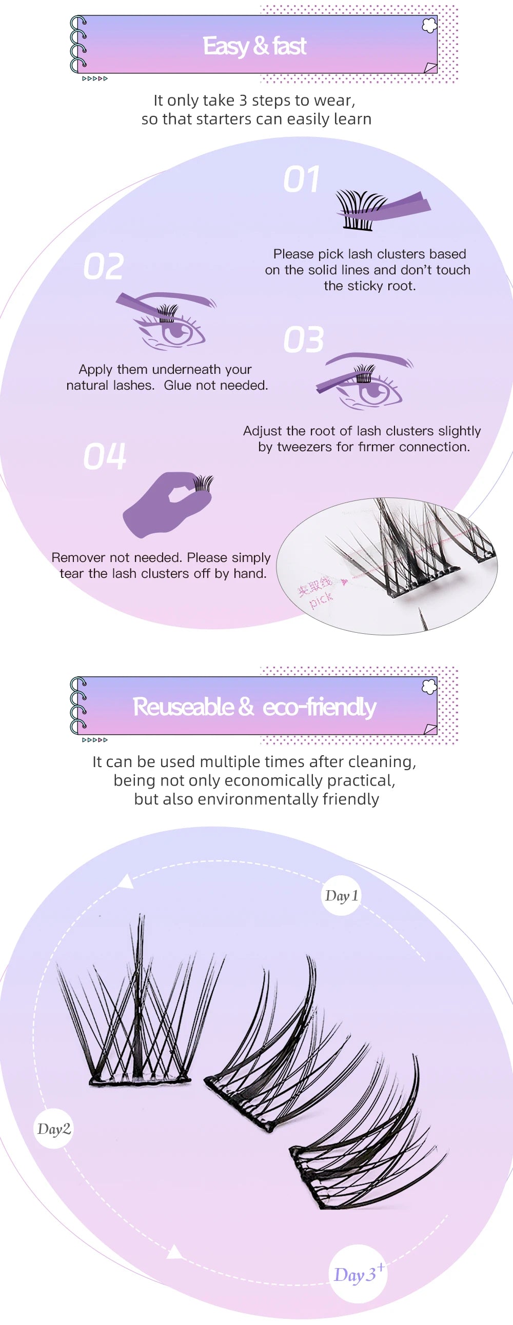 Yelix large capacity Self-Adhesive Eyelashes No Glue Fake Lashes Extensions Reusable for Makeup Soft Mink Eyelashes