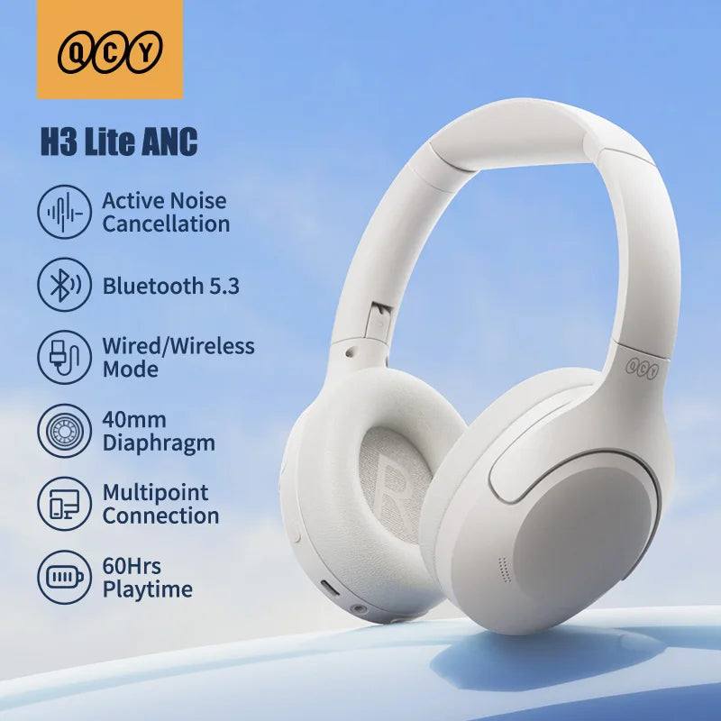 QCY H3 Lite ANC Wireless/Wired Headphones Bluetooth 5.3 Foldable Over Ear Headset HIFI Sound 60H Playtime Earphones Dual Connect