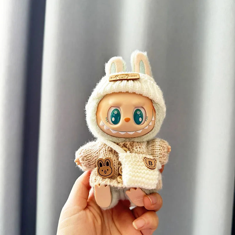 For 15-17 cm V1v2 Labubu Clothes Outfit Labubu Sitting Party Bear Label Scarf Hat Bag Dolls Accessories Cute Decoration Sweater