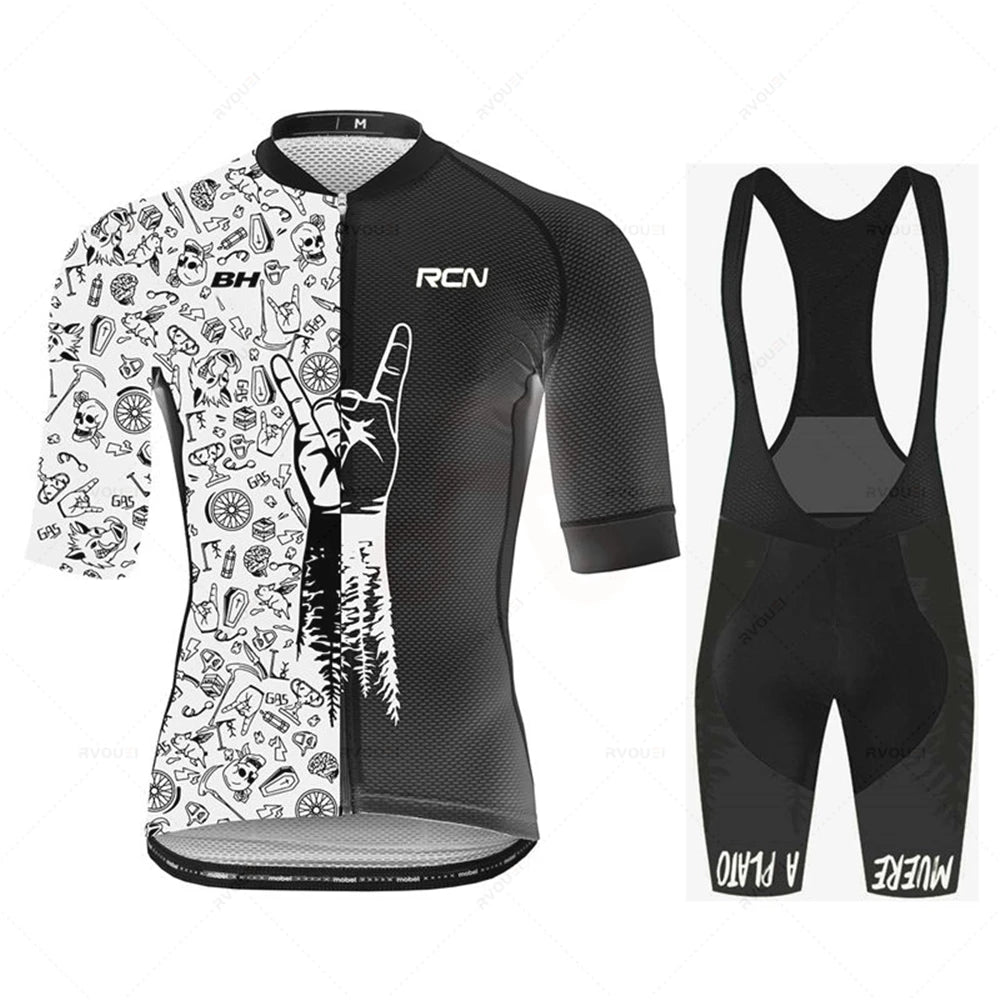 2025 RCN Pro Team Cycling Jersey Set – Men’s Short Sleeve Road Bike & MTB Racing Kit, Breathable Summer Bicycle Clothing with Bib Shorts