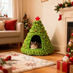 Winter Christmas Tree Cat Nest Handmade /Finished Cat Bed /Winter Warmth Semi Enclosed Dog Nest Felt Cone Pet House 크리스마스 고양이 굴