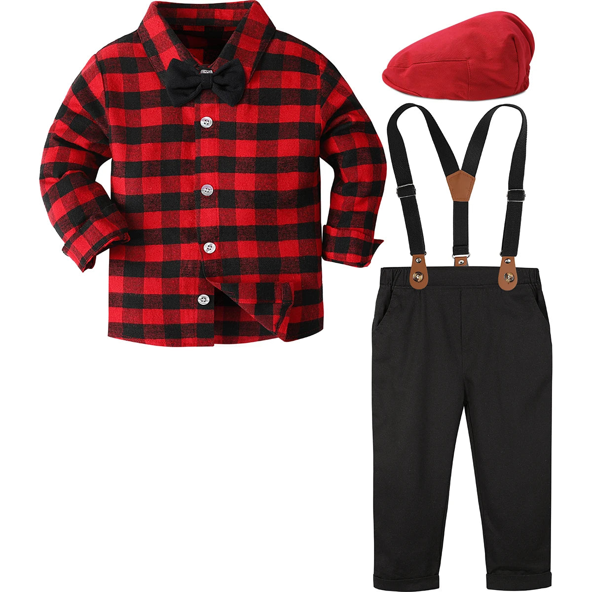 Baby Christmas Outfit Boy Kids Gentleman Formal Suit Toddler Suspenders Clothing Set Infant Party Dress Shirt