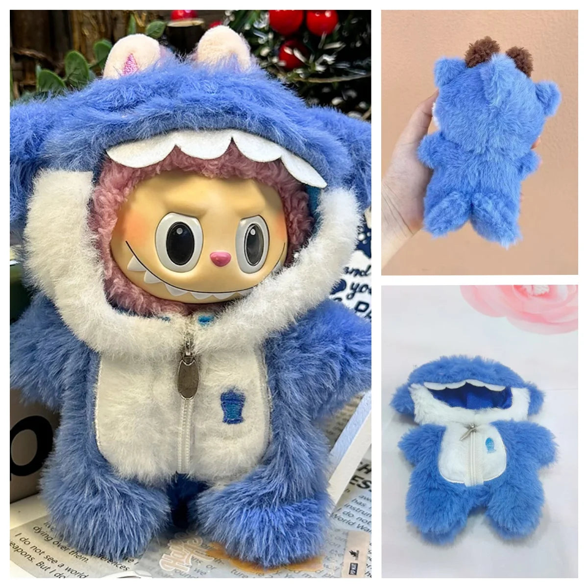 13CM Plush Doll Clothes for Labubu Doll's Clothes 6-Piece Set Dinosaur Animal Suit with Hat Outfit Accessories Dolls Clothing