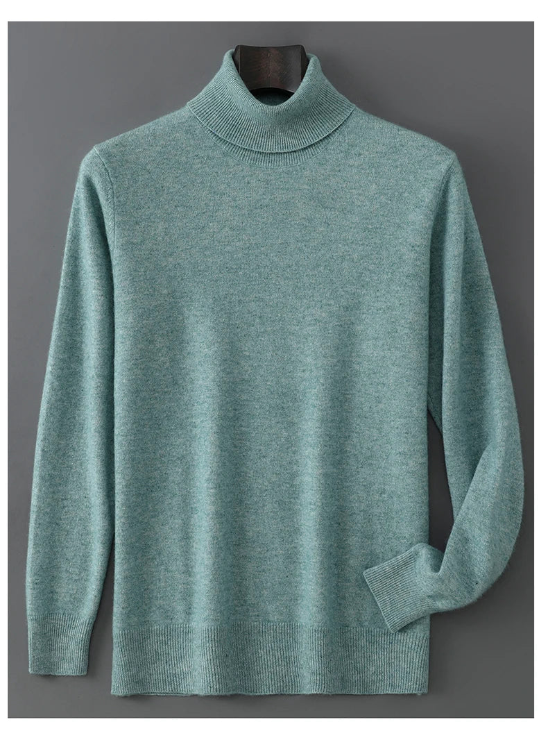Men's 100% Pure Wool Pullover Sweater For Autumn Winter High Collar Knitted Long Sleeved Loose Solid Color Casual Simple Warmtop