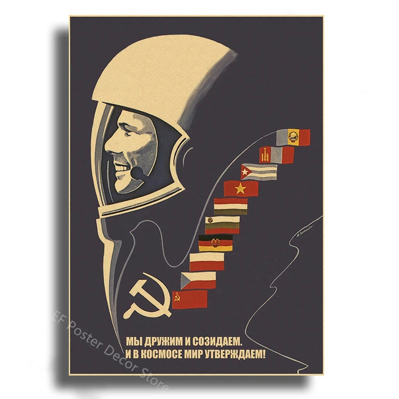 Soviet Space Rocket Posters USSR Poster Spacecrafts Astronaut Vintage Home Room Club Bar Decor Painting Prints Art Wall Picture