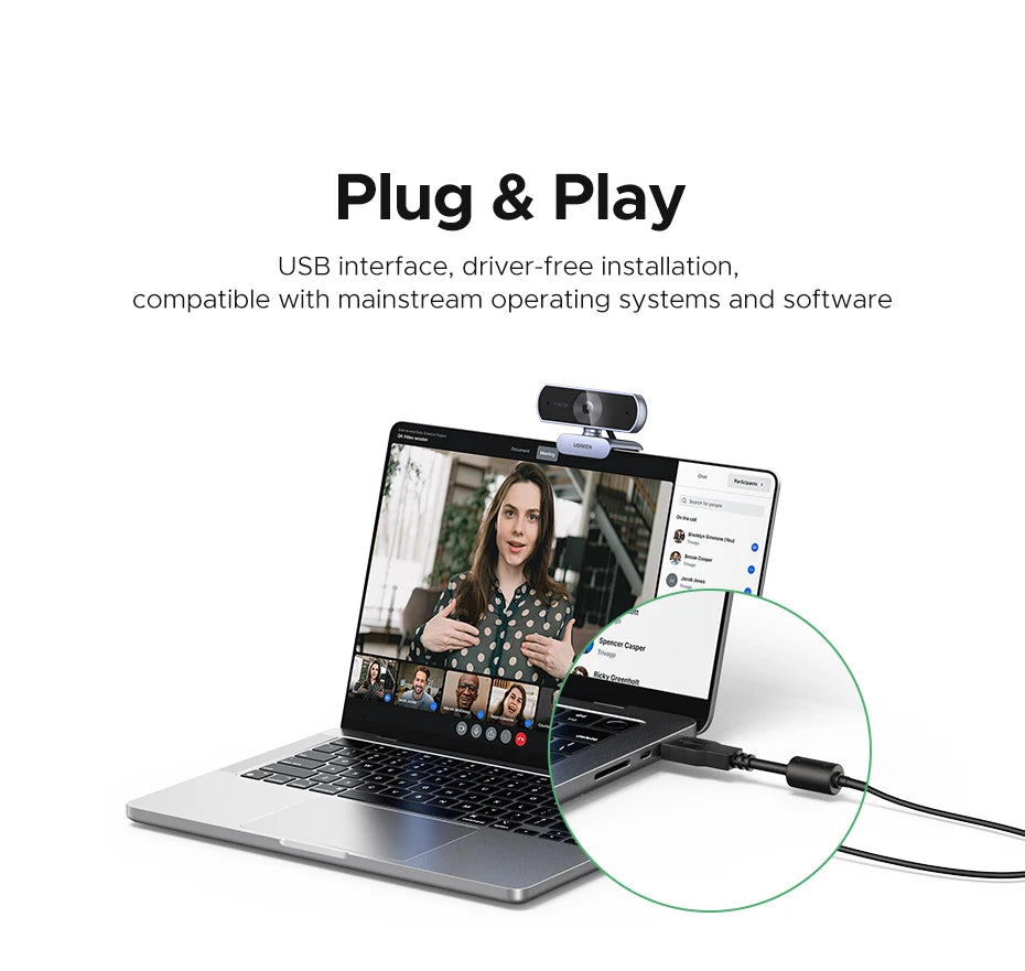 【RU】 UGREEN 2K Web cam with Microphone, Full HD 2K, Auto Light Correction, Video Webcam for Streaming