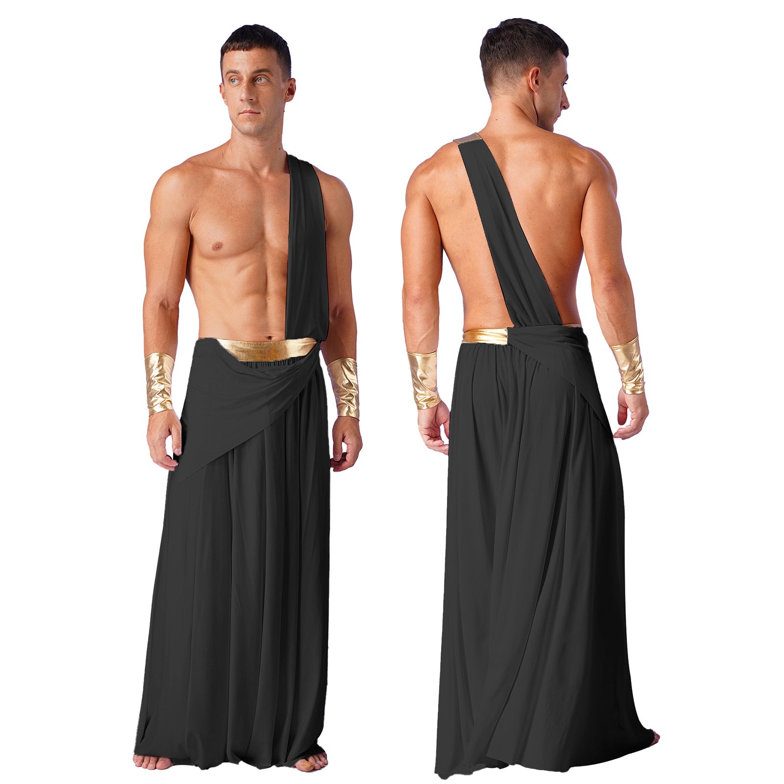 Mens Ancient Greek God Toga Gladiator Costumes Roman Emperor One Shoulder Sleeveless Robe Halloween Medieval Warrior Outfits