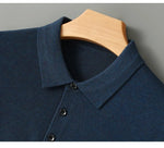 Spring Autumn Collar Long Sleeve Men's Wool Sweater Solid Color Collar Polo Sweater High end Thin Hooded Business Casual Sweater