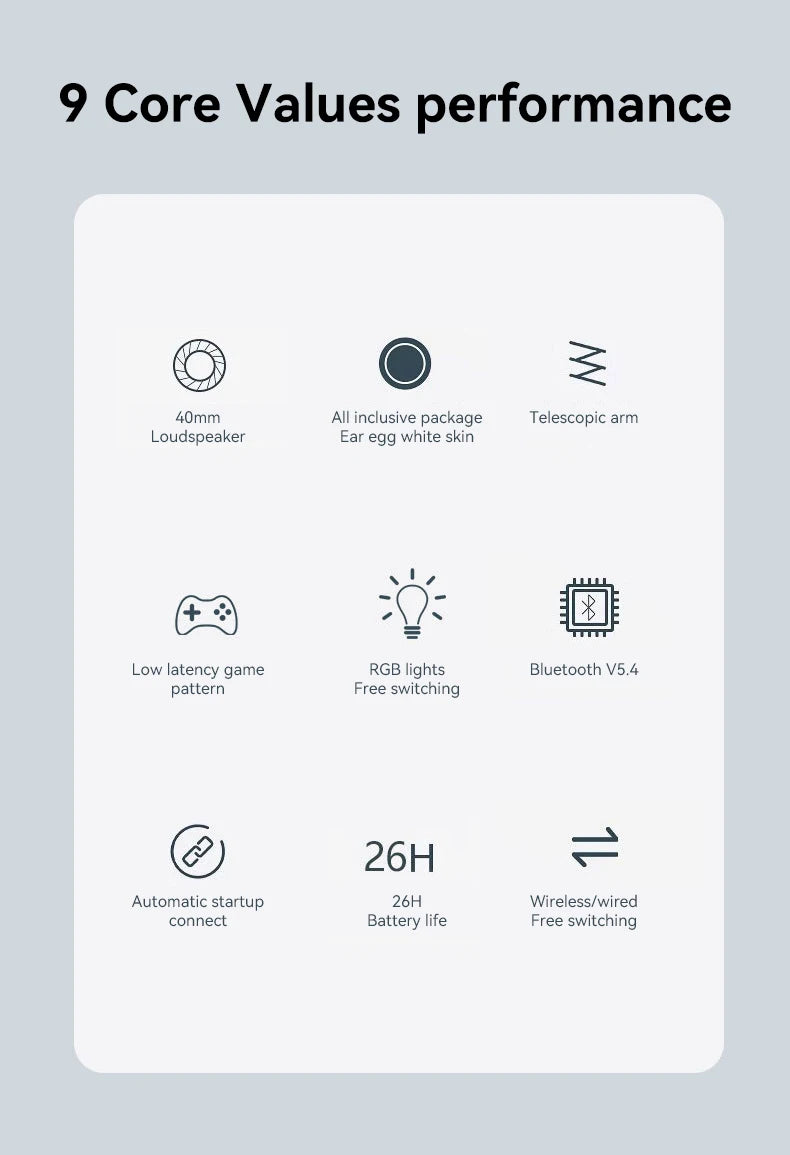 B500 Over Ear Headset Bluetooth5.4 Wireless Stereo Gaming Earphone Built-in Mic RGB Light Low Latency Headphone For PC