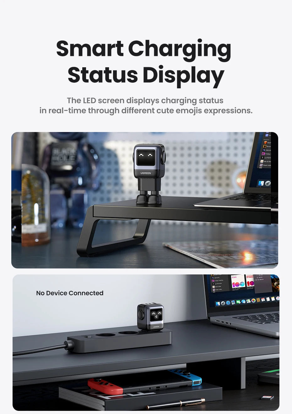 【Korean Plug】UGREEN 65W GaN Charger Robot Design QC 4.0 PPS For Macbook Pro Laptop Tablet iPad iPhone16 15 Pro PD Fast Charger