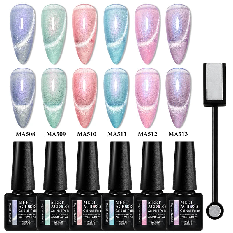 7pc Cat Magnetic Nail Gel Polish Set Long Lasting Glitter Nail Supplies Soak Off UV/LED Vernis Gel Kit for Manicure Design