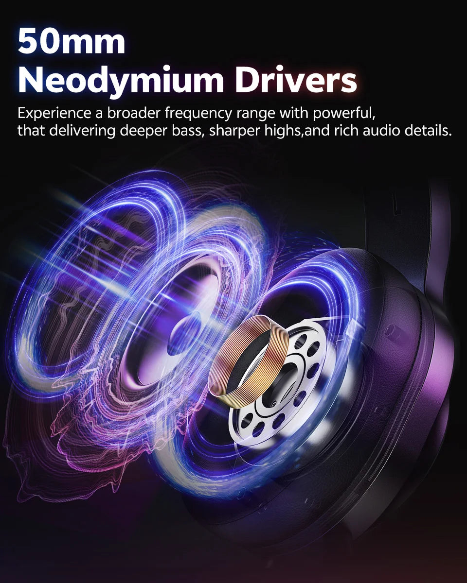 QCY Heroad V200 Gaming Over Ear Headphone Wireless Bluetooth 6.0 with Mic 50mm Driver 7.1 Surround Sound Dynamic EQ RGB Headset