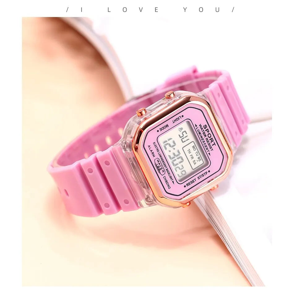 New Fashion Digital Student Transparent Electronic Watch Candy Multicolor LED Women Men Sports Waterproof Watches Clock Gift