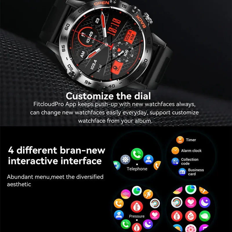K52 Smart Watch Men 1.39inch IPS Screen Bluetooth Call Custom Dial Heart Rate Health Monitoring Outdoor Sport Smartwatch