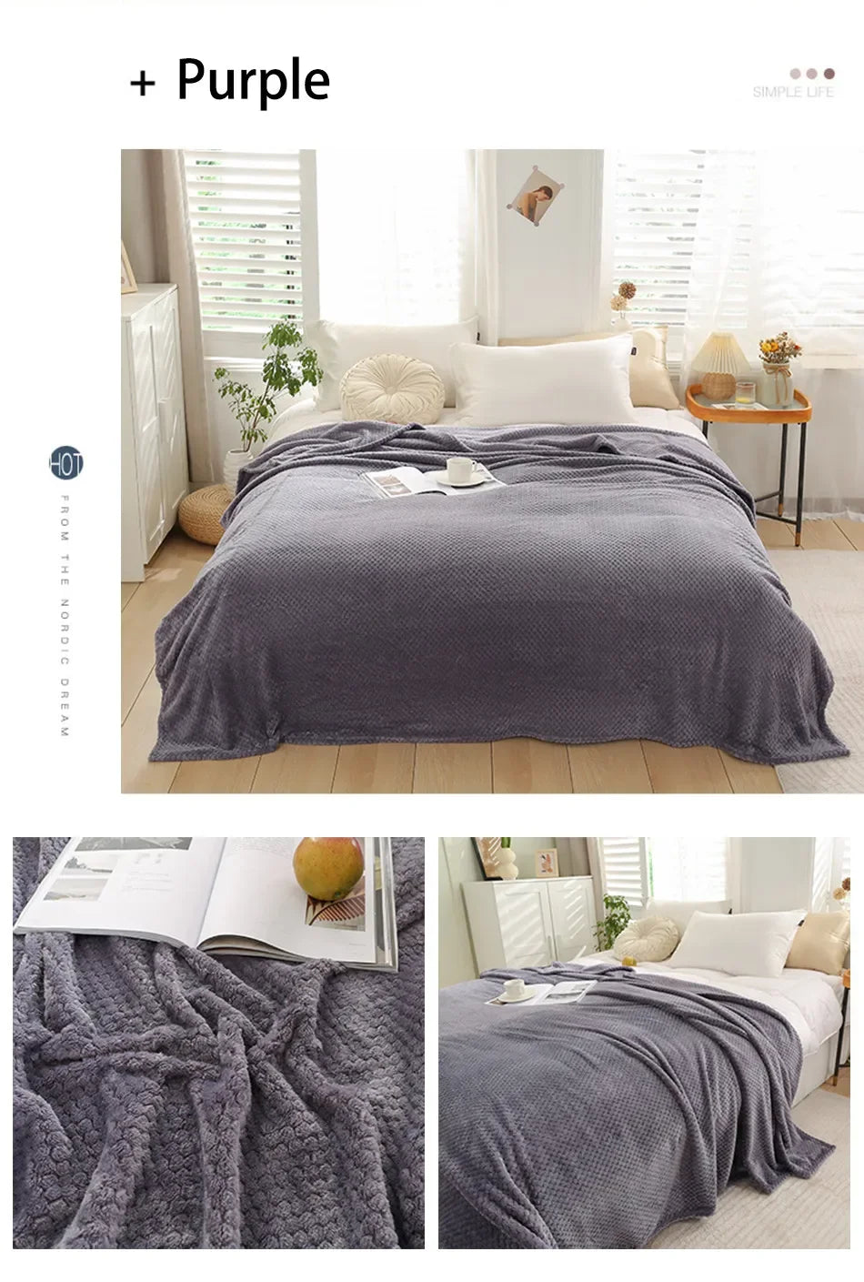 Japan Style Coral Fleece Blankets 300gsm Spring Summer Soft Fluffy Faux Fur Mink Throw Solid Sofa Cover Bedspread Plaid Blankets