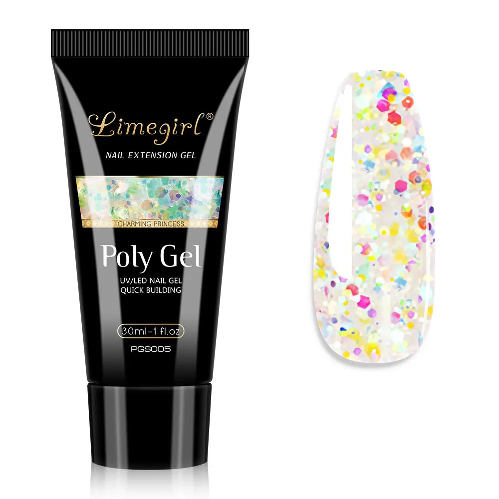 LIMEGIRL 30ml Nail Extension Gel Glitter Soak Off Nail Acrylic Crystal Build Poly UV Gel for Nails Quick Extension Manicure Glue
