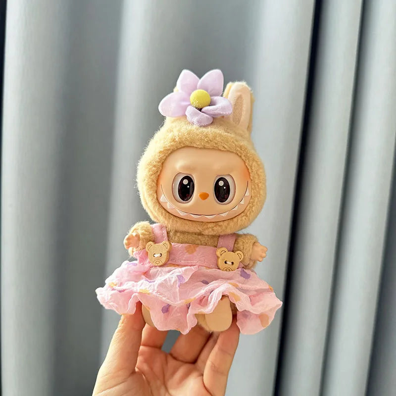 Luxury Plush Wedding Dress Dolls Clothes for Labubu I II Korea Style Fluffy Romantic Wedding Dress Flower Hat Suit for Ladbubu