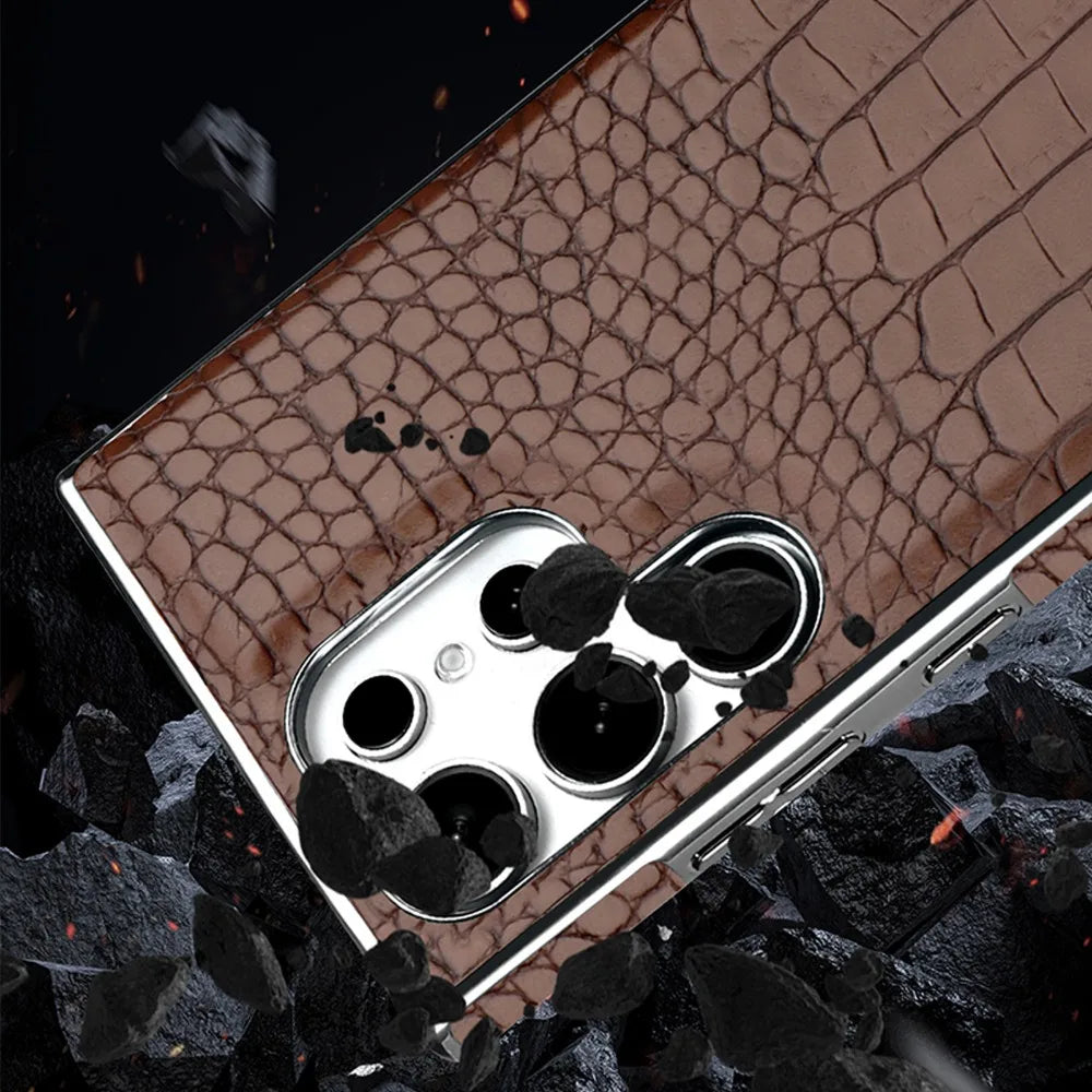 High Quality Leather Holder Electroplate Phone Case for Samsung Galaxy S25 S24 S23 Ultra S24 S23 Plus Bracket Magnetic Cover