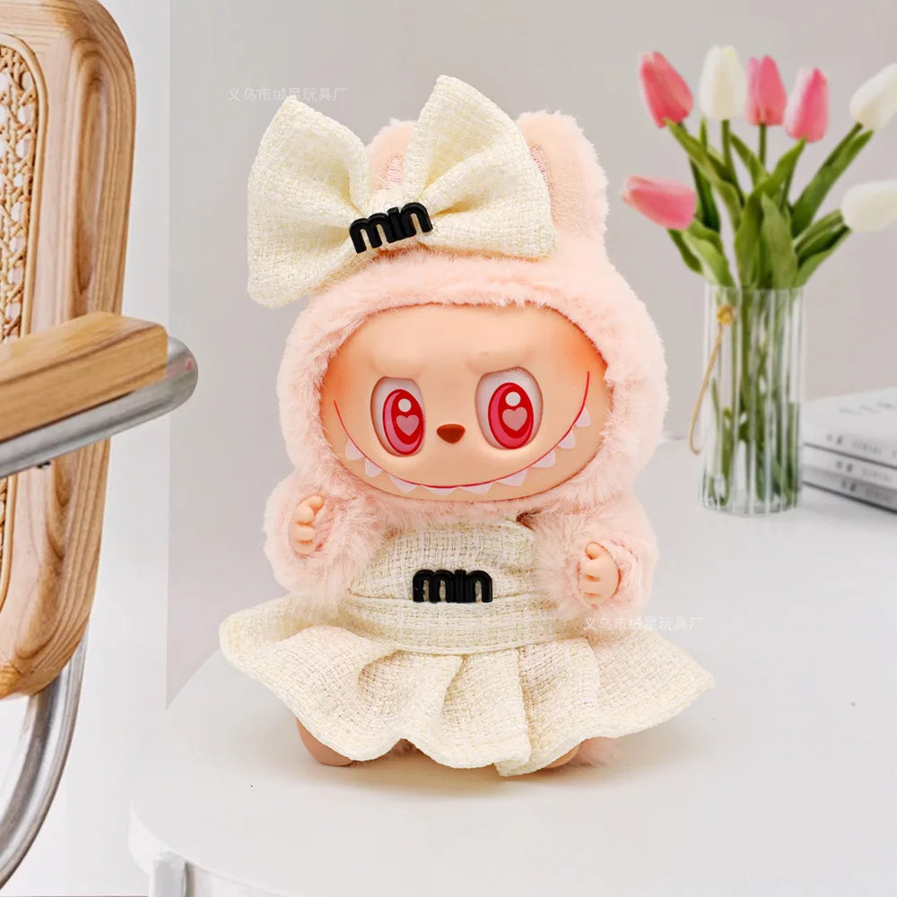 For 15/17cm Mini Labubu Clothes Luxury Dress Bow Strap Pants Set 3.0 Labubu clothing outfit Glasses Shoes Doll Accessories