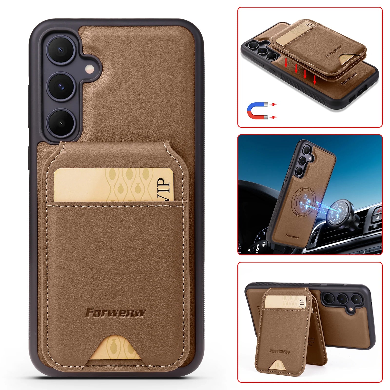 Leather Case For Samsung Galaxy A16 A36 A56 A55 A35 A15 A25 S25 S24 Ultra S23 S22 Plus + 2 in 1 Detachable Vertical Wallet Cover
