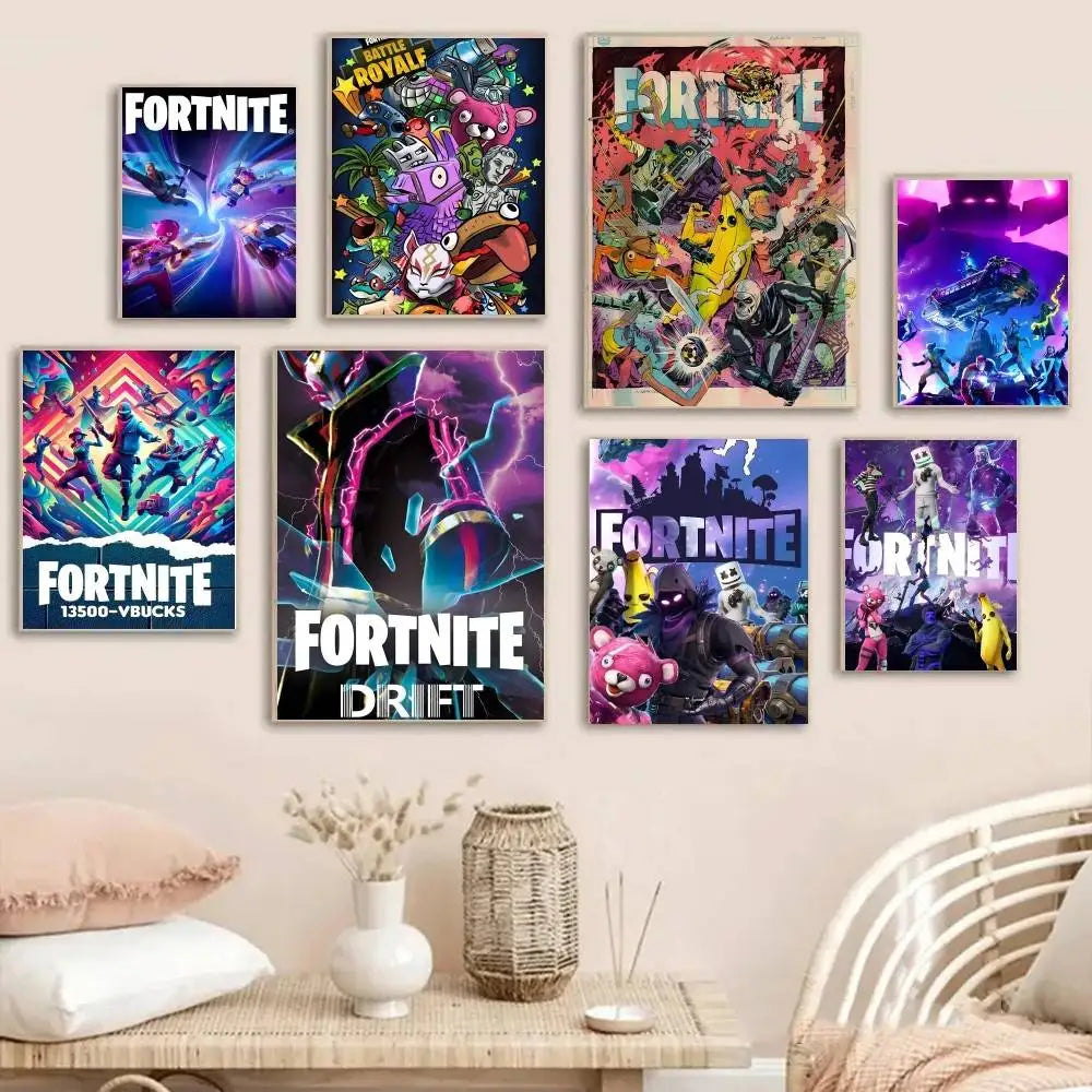 1pc F-Fortnites Game Poster Stickers Print Wall Art Canvas Painting Waterproof For Living Room Bedroom Home Decor
