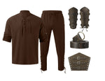 Retro Vintage Medieval Renaissance Pants Outfits Waist Belt Shirt Arm Guards Pirate Men's Cosplay Costume Halloween