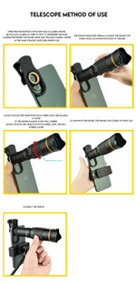 32x Professional Telescope Monocular HD Zoom Phone Lens Camera Telephoto With Tripod Metal Telescope For Tourism Camping
