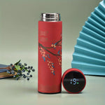 1pc Chinese Style Thermal Water Bottle, Retro Smart Temperature Display Insulated Cup, Stainless Steel Water Cup