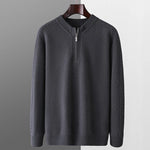100% pure wool sweater round neck men's thick solid color long sleeved pullover sweater zipper wool knit winter cashmere sweater