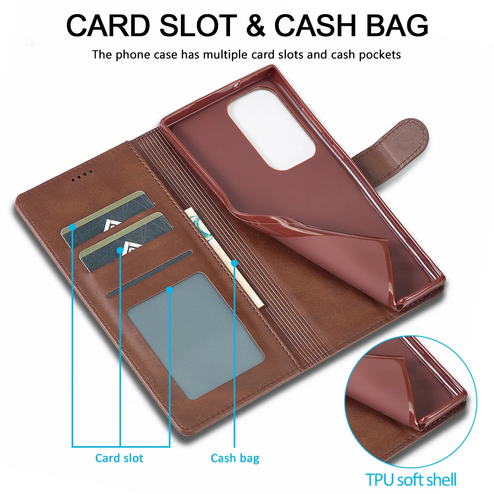 Leather Case for Samsung Galaxy S23 S24 S25 FE Ultra Plus Edge A07 A17 A35 A55 A06 A16 A26 A36 A56 5G Flip Wallet Card Holder