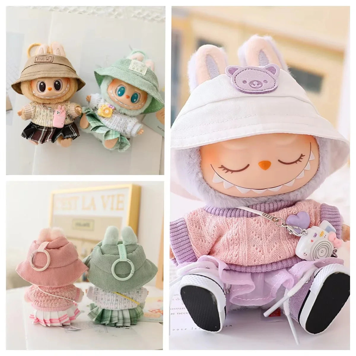 17cm Labubu Doll Clothes Set for Ropa Labubu Macaron Dolls JK Pleated Skirt with Camera and Shoes