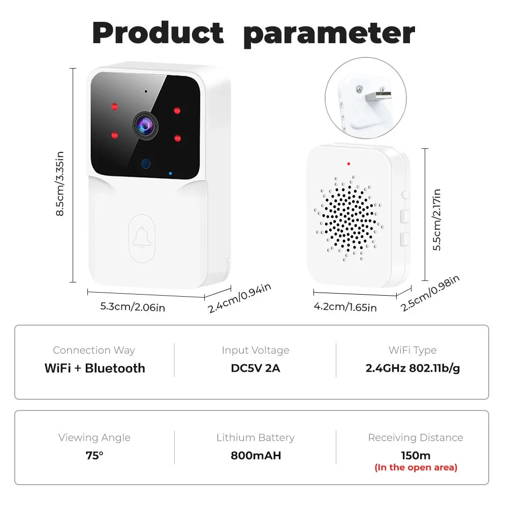 WiFi Doorbell Home Tuya WiFi Wireless Doorbell DC AC Battery Powered Camera Bell with Alex Google Bundle Video Doorbell Camera