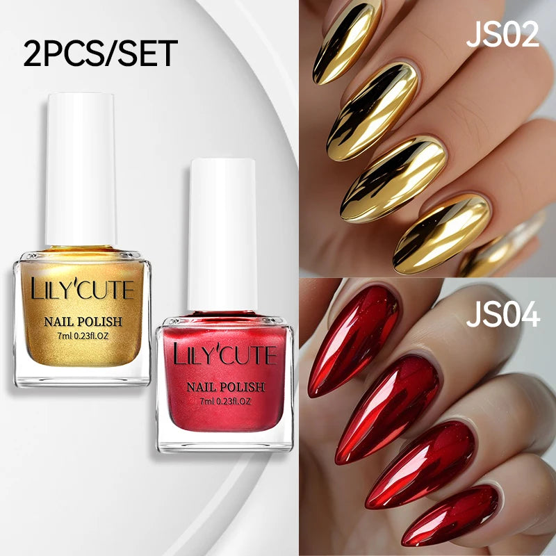 LILYCUTE 7ML 2PCS/SET Metallic Nail Polish Mirror Blue and Rose Gold Effect Varnish Semi-Permanent Nail Art Manicure Aupplies