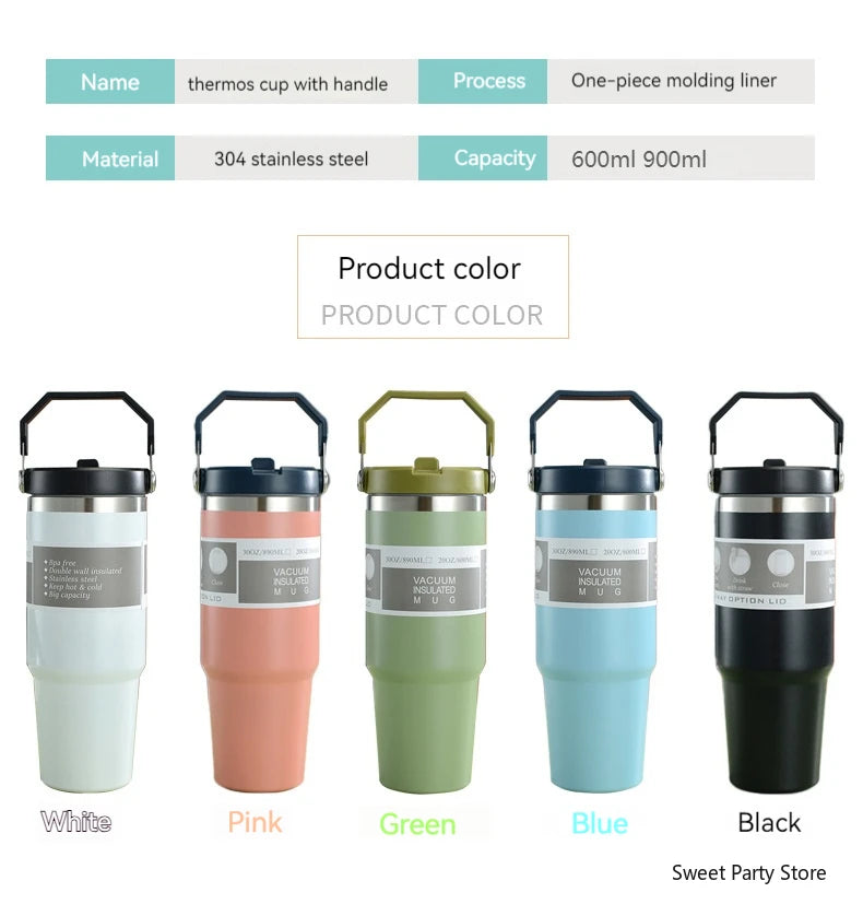 20oz/30oz Stainless Steel Thermos Mug With Straw Keeps Cold and Heat Thermal Mug Tumbler Outdoor Sports Thermal Water Bottle