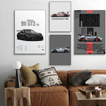Porsche Cars Poster Self-adhesive Art Waterproof Paper Sticker Coffee House Bar Room Wall Decor