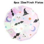 Lovely Pink Laser Disposable Tableware Girls Women Party Decoration Ghost Plates Paper Napkins Cups Halloween Parties Supply