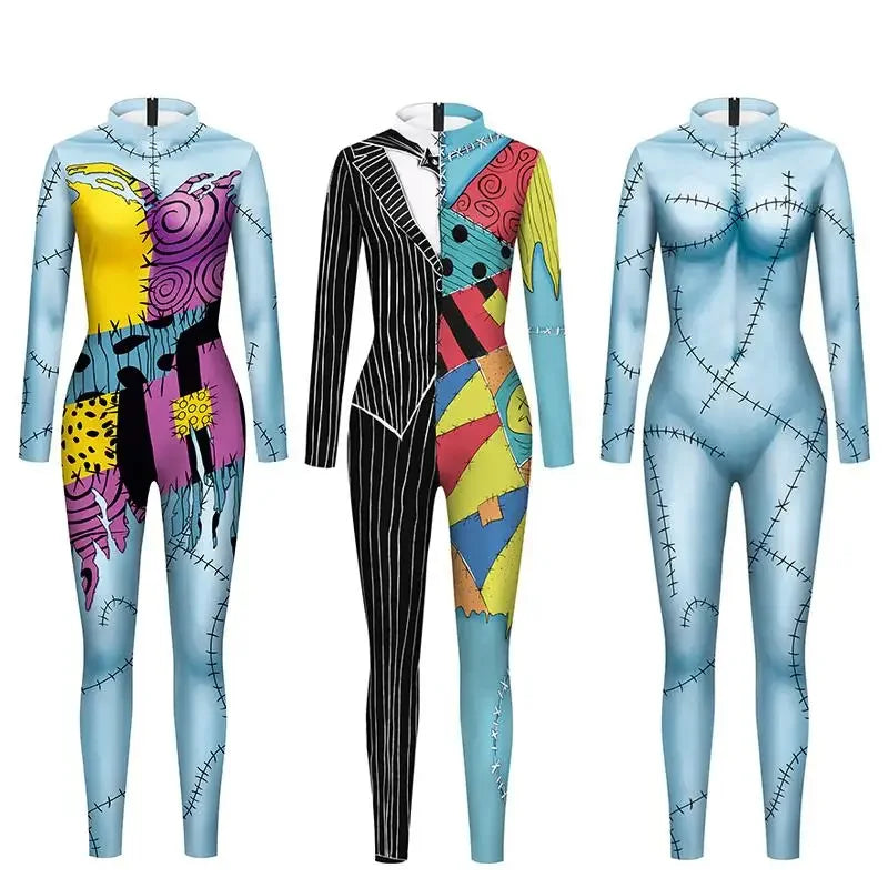 Halloween Sally Suit Cosplay Costume Anime Movie Bodysuit Spandex Jumpsuit Party Carnival Leggings Day of The Dead Zentai Set
