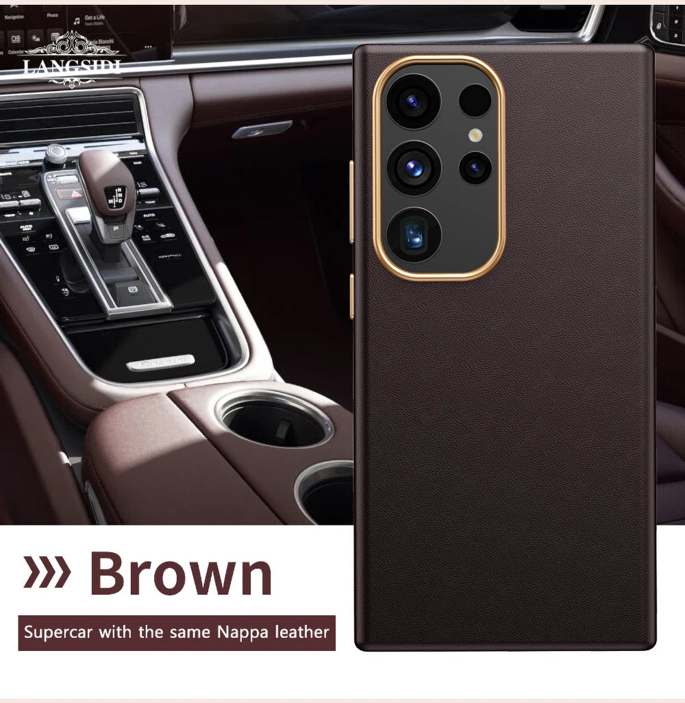 LANGSIDI Luxury Nappa Leather Magnetic Phone Case for Samsung s24 ultra Galaxy s23 ultra s24 plus for Magsafe fundas Back Cover