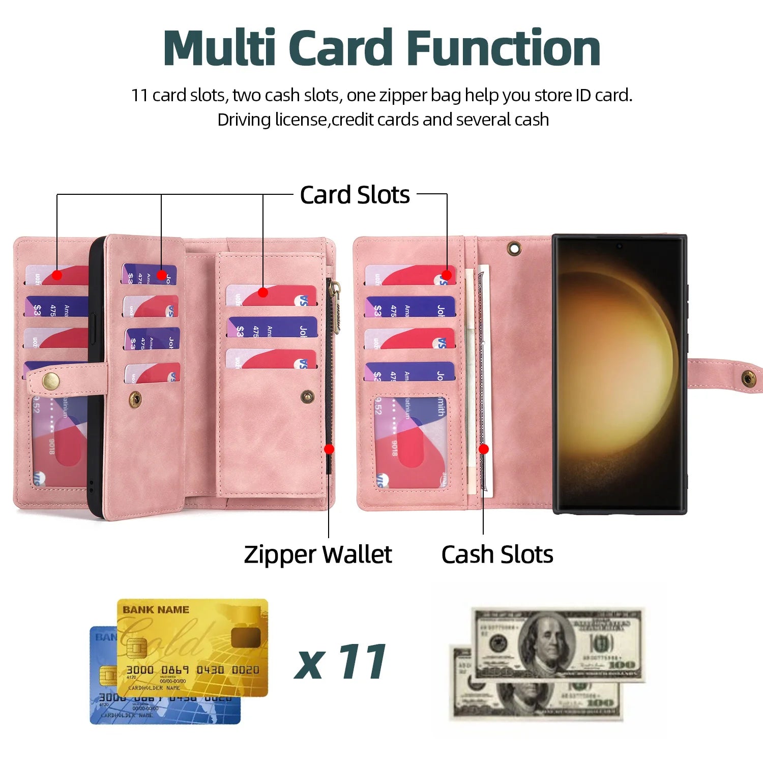 for Samsung Galaxy S23 S22 Ultra S21 S20 FE Plus A14 A34 54 A12 A33 A52 A53 A72 A73 Multifunctional Wallet Leather Case Cover