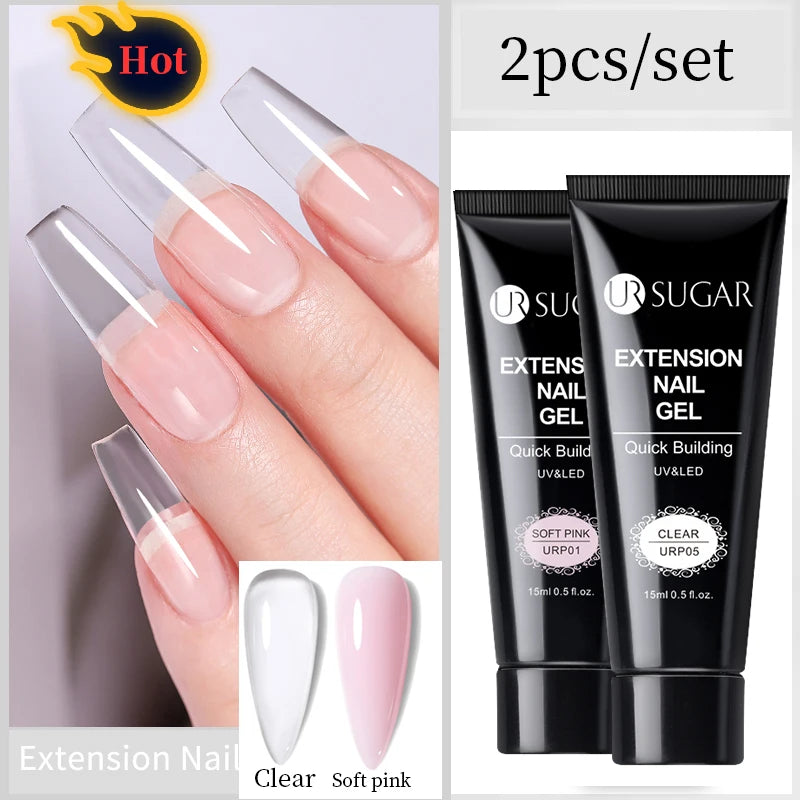 UR SUGAR 15ml Extension Gel Nail Polish Bright Nude White Clear Semi Permanent UV Hard Gel Nails Finger Prolong Gel Varnish Set