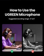 UGREEN USB Microphone with RGB Modes Professional Condenser Mic for PC Mac Gaming Karaoke Recording Streaming Podcasting