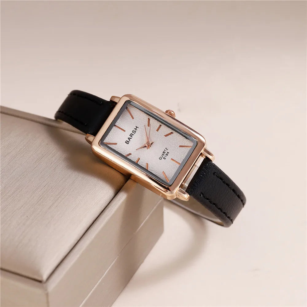 fashion rectangle dial quartz women leather watch