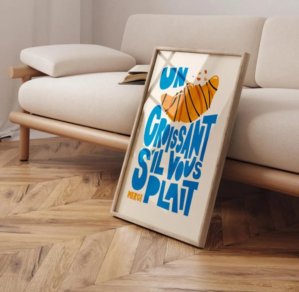 Un Croissant Print,Breakfast Poster,Kitchen Wall Art,Croissants S'il Vous Plait,Trendy Cooking Print,Home Inspo,Wall Decoration