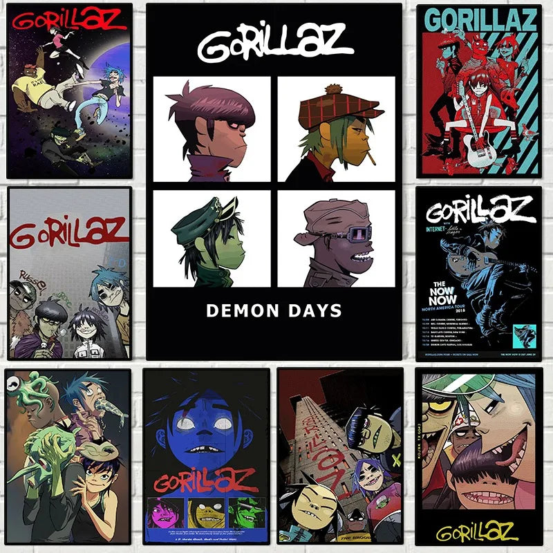 Virtual Anime Rock Band Gorillaz Poster Modern Music Album Cover Canvas Painting Wall Art for Club Living Room Home Decor Mural