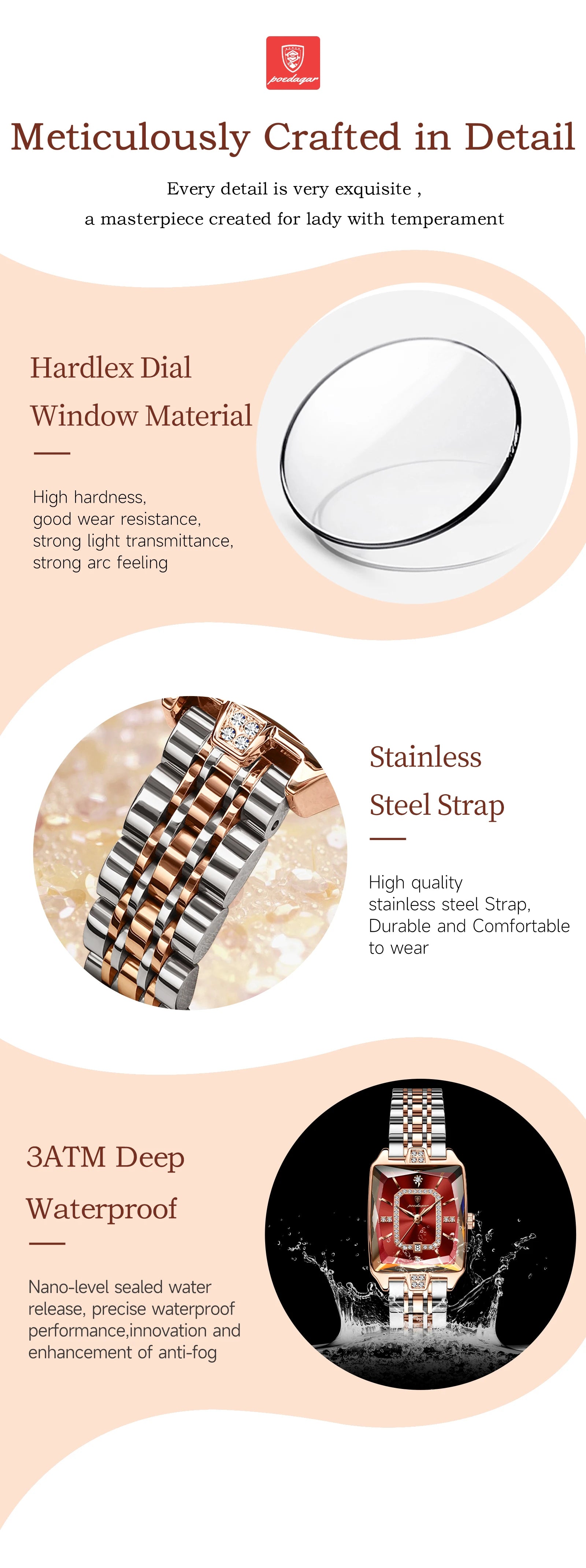 POEDAGAR Luxury Rectangle Watch For Woman Waterproof Calendar Simple Ladies Watch Fashion Stainless Steel Quartz Women's Watches