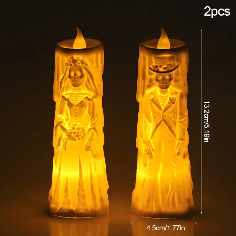 Halloween Horror Ghost Bride Groom LED Candle Electronic Light Halloween Skeleton Lamp Party Decoration Flameless Night Lights