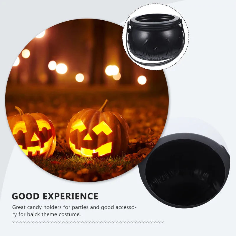Halloween Themed Decorations Large Size Witch Bucket Plastic Round Basket Candy Cauldron Bucket Witch Basket Plastic Treat Black